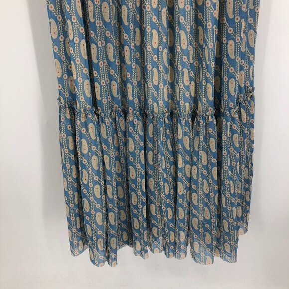 Juicy Couture Blue Beige multicolor Tiered Chiffon Paisley Maxi Dress size L - Picture 7 of 14
